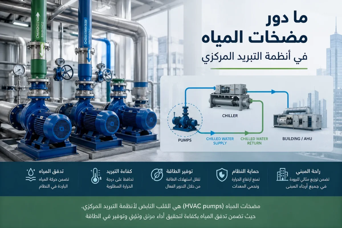 دور مضخات المياه في أنظمة التبريد المركزي.