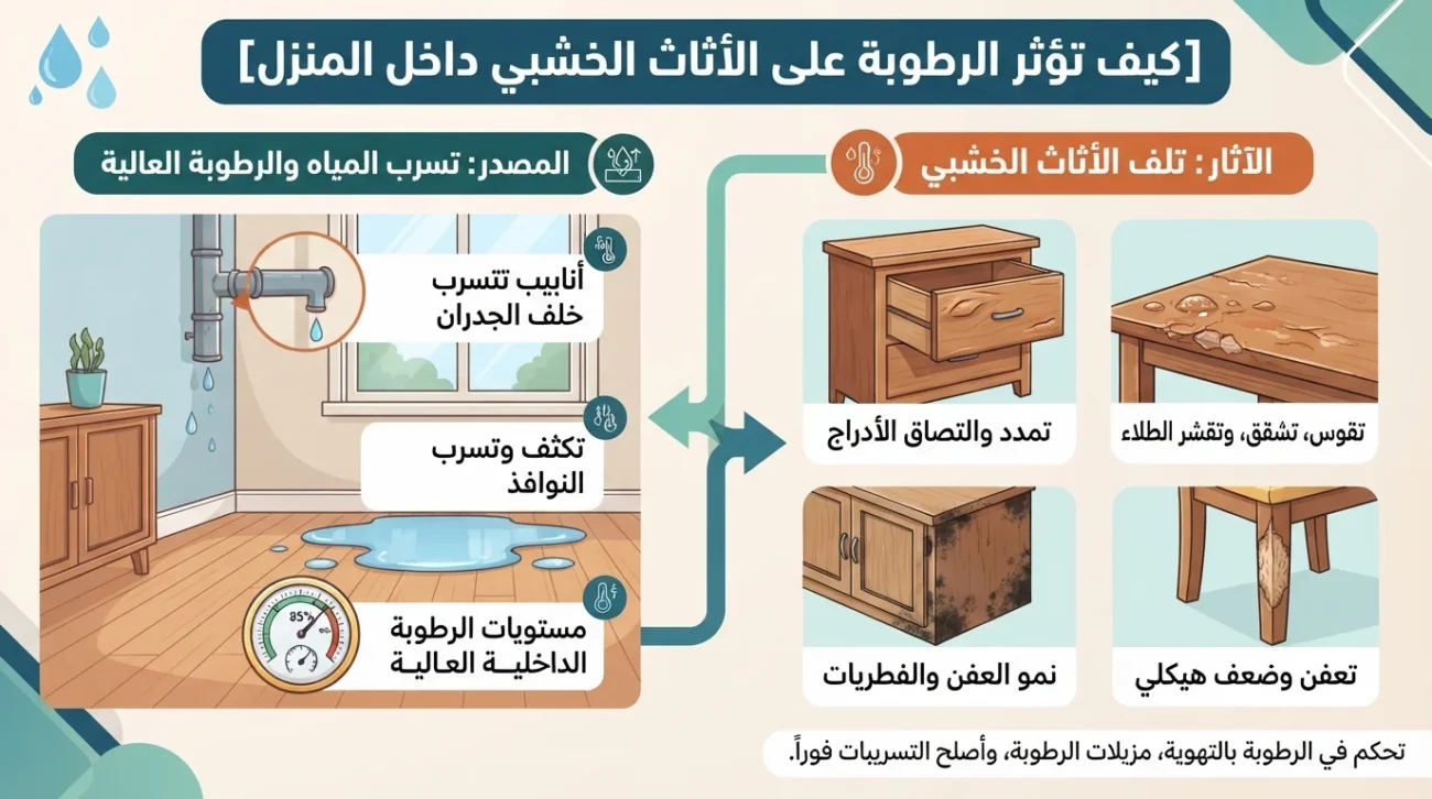 كيف تؤثر الرطوبة على الأثاث الخشبي داخل المنزل؟