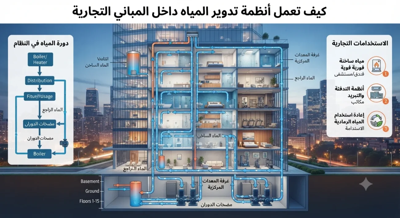 كيف تعمل أنظمة تدوير المياه داخل المباني التجارية؟