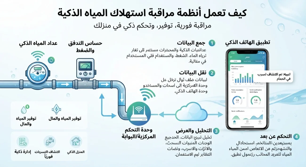 كيف تعمل أنظمة مراقبة استهلاك المياه الذكية؟